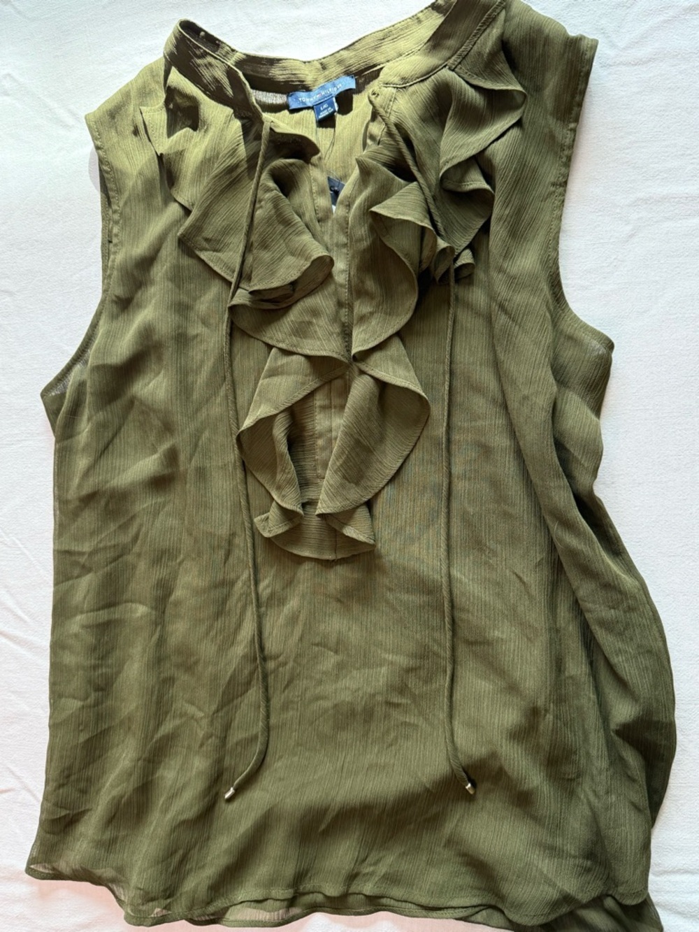 Tommy Hilfiger NWT Olive Ruffle Front Sleeveless Camisole Size Large